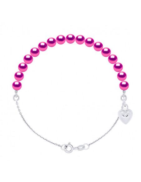 Bracelet Chaîne, Breloque Coeur  et Perles de Culture 5 mm - 4 Coloris - INA