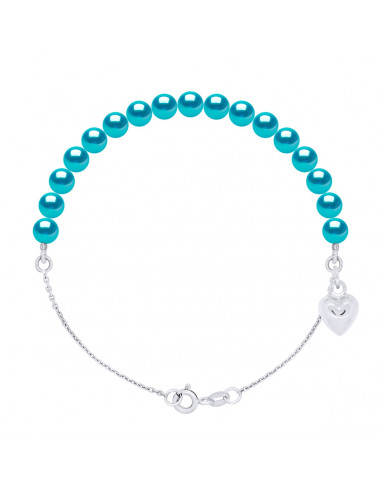 Chain bracelet, heart charm and 5 mm culture beads - 4 colors - INA