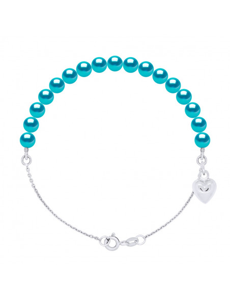Chain bracelet, heart charm and 5 mm culture beads - 4 colors - INA