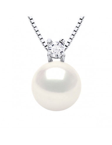 925 silver jewelery necklace, zirconium oxide and 9 mm culture pearl - Reina