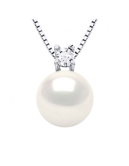 925 silver jewelery necklace, zirconium oxide and 9 mm culture pearl - Reina