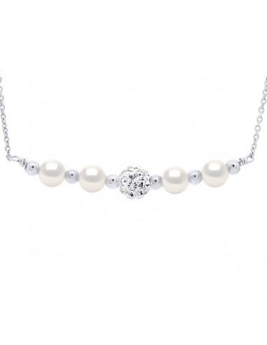 Collana per perline di coltura 6 mm e cristallo Preciosa - 4 colori - Argento 925 - Garance