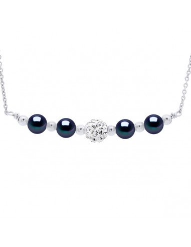 Collana per perline di coltura 6 mm e cristallo Preciosa - 4 colori - Argento 925 - Garance