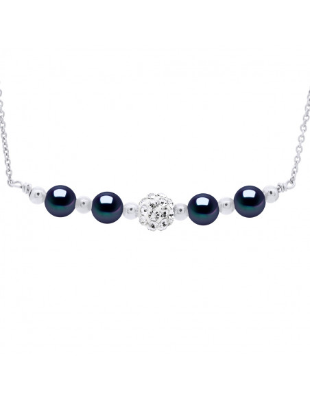 Culture Bead Necklace 6 mm and Crystal Preciosa - 4 Colors - Silver 925 - Garance