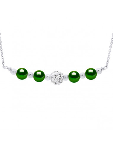 Culture Bead Necklace 6 mm and Crystal Preciosa - 4 Colors - Silver 925 - Garance