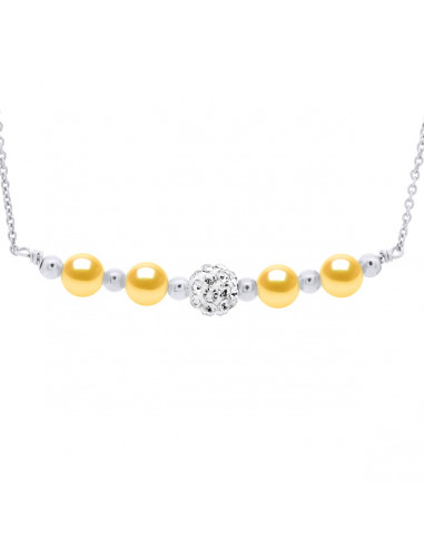 Collana per perline di coltura 6 mm e cristallo Preciosa - 4 colori - Argento 925 - Garance