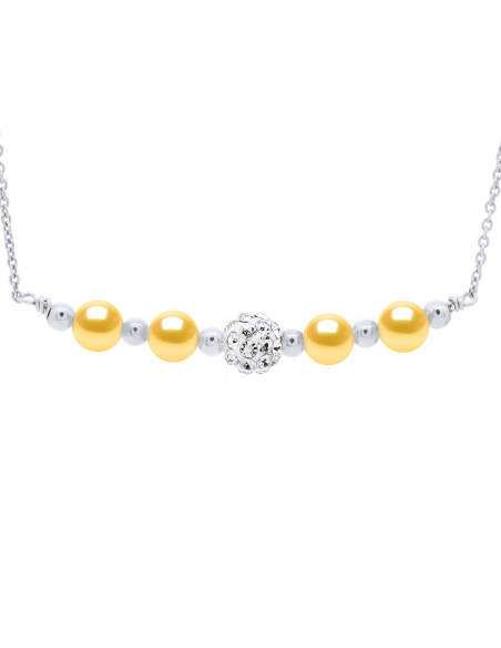 Culture Bead Necklace 6 mm and Crystal Preciosa - 4 Colors - Silver 925 - Garance