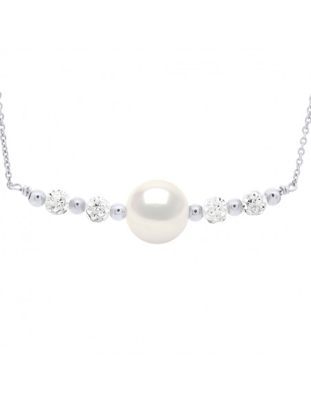 Collier Perle de Culture 10 mm et Cristal Preciosa - 2 Coloris - Argent 925 - WALLIS