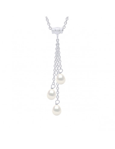 Collar de trío de plata 925 con 3 perlas de pera de peras 6 mm - 3 colores - margo