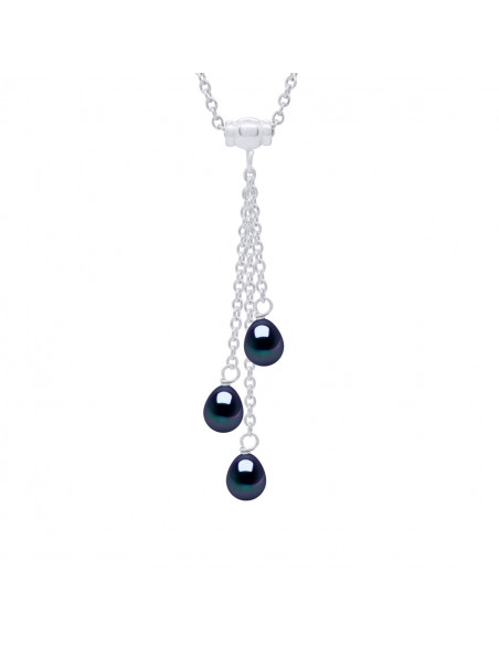 Collana a tre in argento 925 con 3 perle di pera per pera 6 mm - 3 colori - Margo