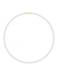 Collier Rang Mousqueton Or Jaune ou Or Blanc et Perles Rondes 5 mm - 3 Coloris - AGNES