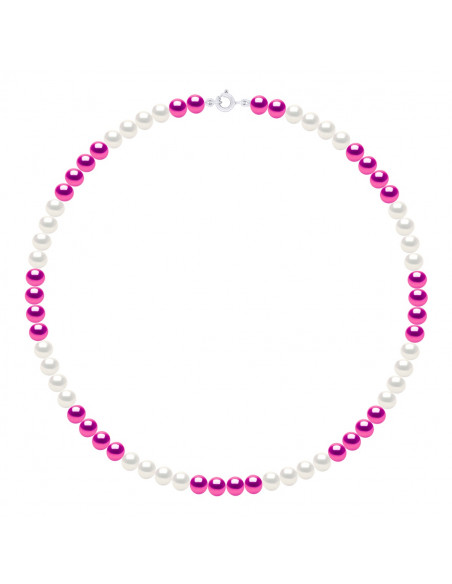 Collier Fermoir Or, Perles de Culture Rondes Couleurs alternées 6 mm - 4 Coloris - ZOA