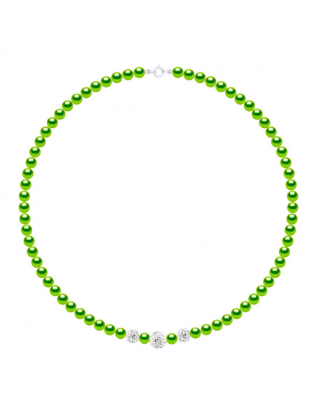 Culture Bead Necklace 5 mm and Crystal Preciosa - 5 Colors - Luana