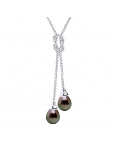 Collier PRESTIGE Toi & Moi en Or, 2 Perles de Tahiti Poires 9 mm - MATARAM