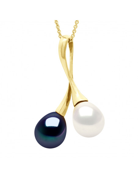 Colgante de dúo de oro con 2 perlas de perlas 8 mm - 2 colores - Victoria