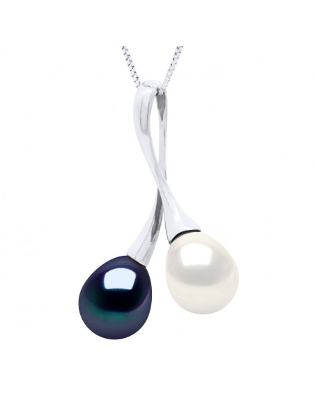 Pendente duo d'oro con 2 perline perle 8 mm - 2 colori - Victoria