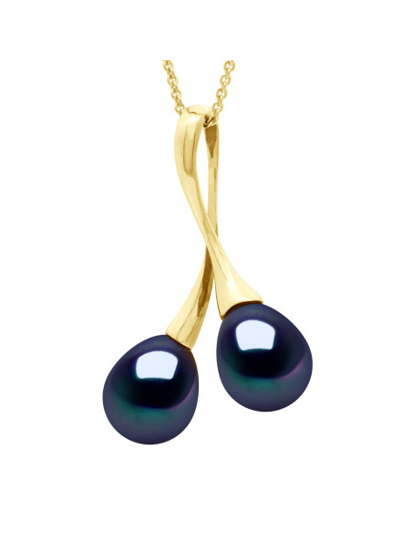 Colgante de dúo de oro con 2 perlas de perlas 8 mm - 2 colores - Victoria