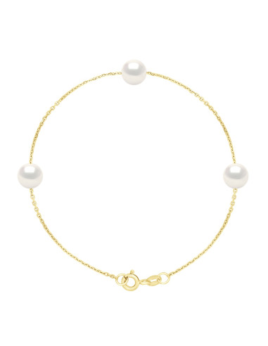 Vermeil String Bracelet - 3 Round Culture Beads 7 mm - Daisy