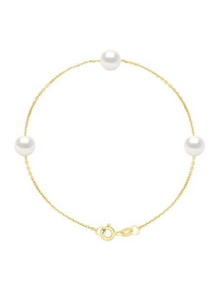 Vermeil String Bracelet - 3 Round Culture Beads 7 mm - Daisy