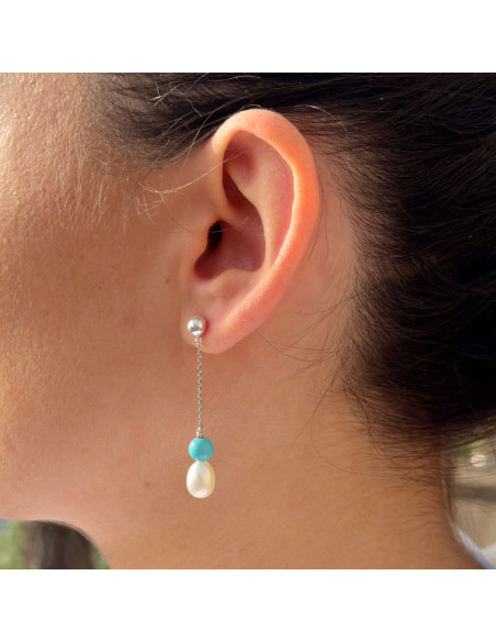 Orecchini a sospensione 3 perline di coltura barocca 6 mm in argento 925 - Alba