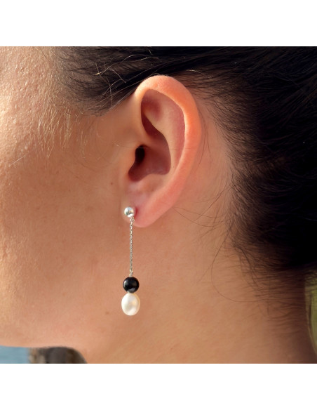 Pendientes colgantes 3 cuentas de cultivo barroco 6 mm en plata 925 - ALBA