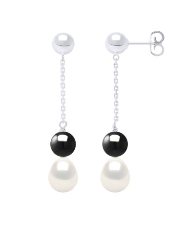 Pendientes colgantes 3 cuentas de cultivo barroco 6 mm en plata 925 - ALBA