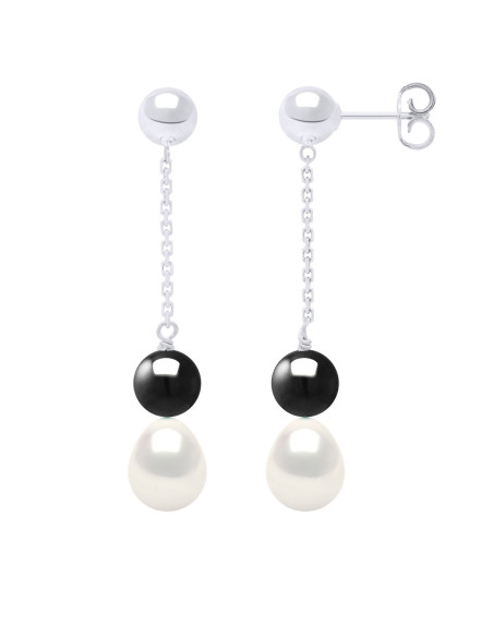 Pendientes colgantes 3 cuentas de cultivo barroco 6 mm en plata 925 - ALBA