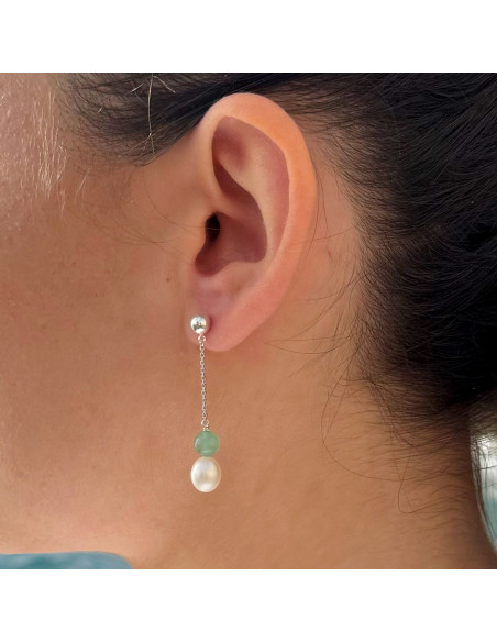 Orecchini a sospensione 3 perline di coltura barocca 6 mm in argento 925 - Alba