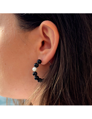 Creoles Perle Kultur und Schwarz Obseiten - Silber 925 - Cassiopee