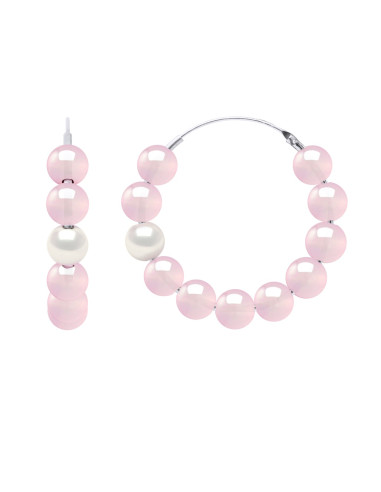 Creoles perla di cultura e agati rosa - argento 925 - Cassiopee