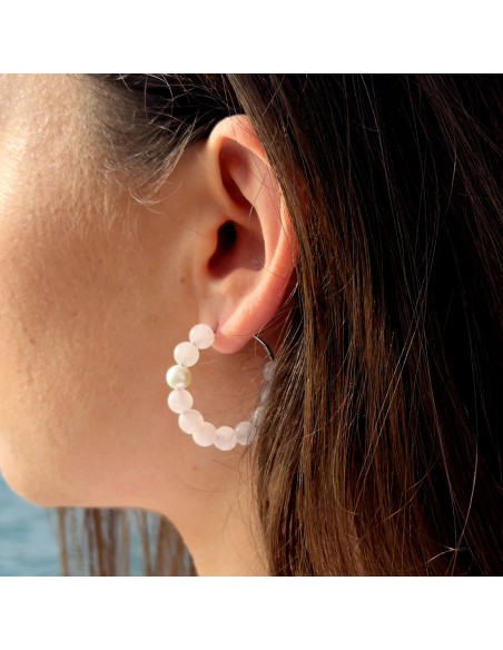 Creoles Pearl of Culture and AGATES Pink - Silver 925 - Cassiopee