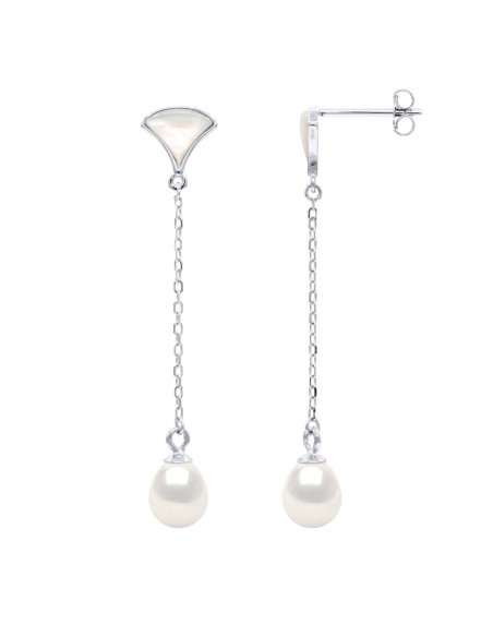 Boucles d'Oreilles Pendantes avec Nacre - Perles de Culture 7-8 mm - TICA