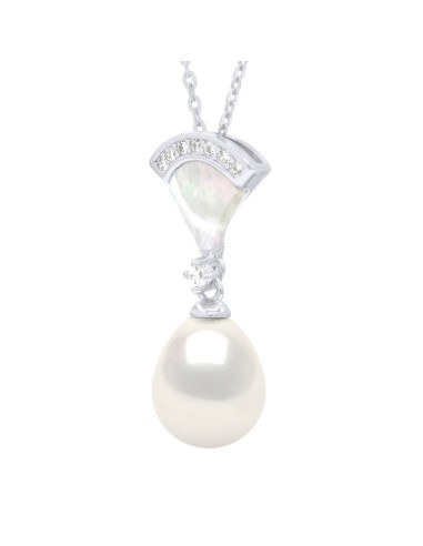 Genuine Silver Silver Necklace Pearl in Venetian Chain Pendant