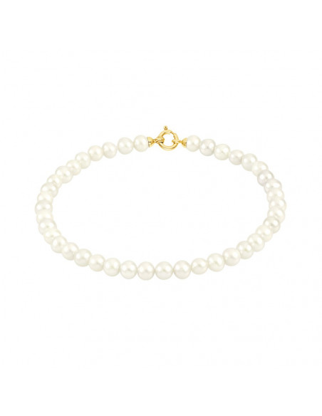 Bracelet Fermoir Or Jaune et Rang Véritable Perle Blanche