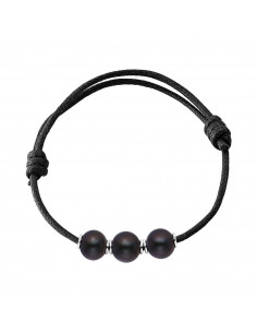 Pulsera trío de verdaderas perlas negras con manga de plata maciza