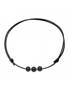 Collana in cotone e 3 perle reali con maniche in argento massiccio