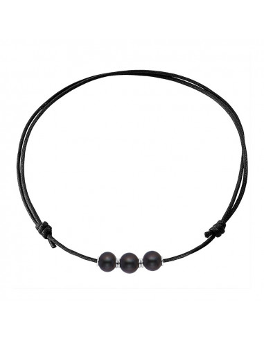 Cotton necklace and 3 real pearls with solid silver sleeves