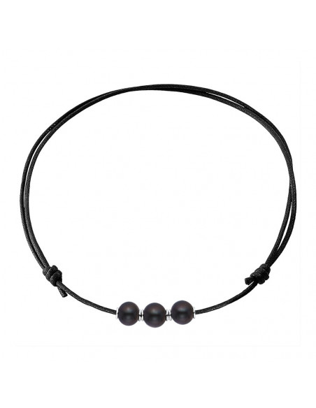 Cotton necklace and 3 real pearls with solid silver sleeves