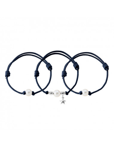 Set di 3 braccialetti - Perline genuini - Massiccio Argento - Fatto a mano