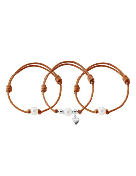 Set di 3 braccialetti - Perline genuini - Massiccio Argento - Fatto a mano