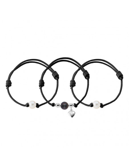 Set di 3 braccialetti - Perline genuini - Massiccio Argento - Fatto a mano