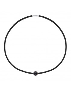 Collar de cuero negro genuino y cierre de plata