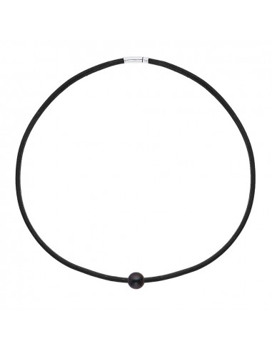 Collana in pelle nera genuina e chiusura in argento