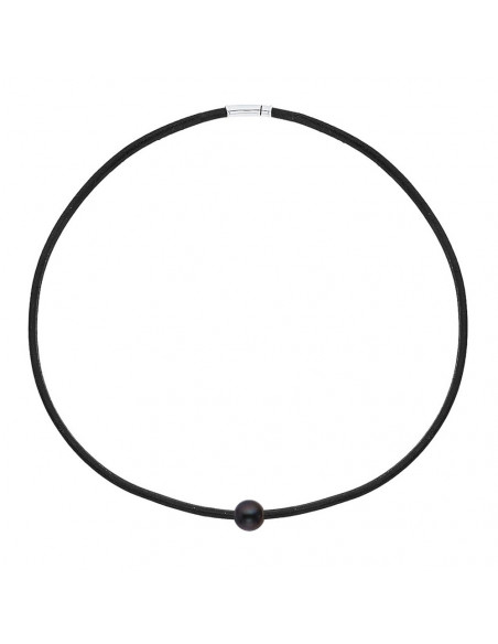 Collana in pelle nera genuina e chiusura in argento