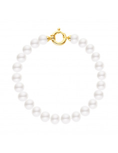 Pulsera de pinza de oro amarillo y perlas blancas reales