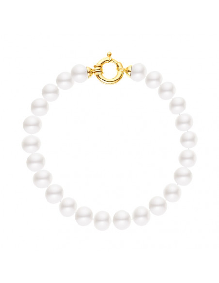 Pulsera de pinza de oro amarillo y perlas blancas reales