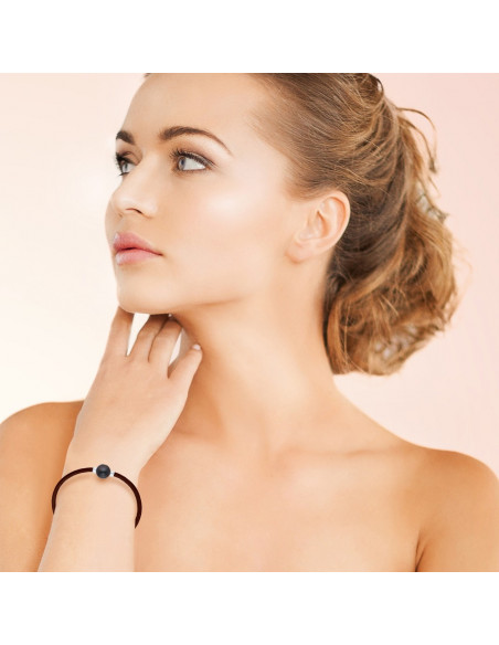 Echtes braunes Lederarmband Perle und Silberkirschen