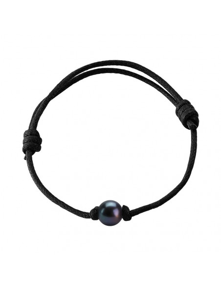 Genuine black freshwater pearl bracelet black cord