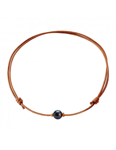 Customizable color link necklace and real black pearl