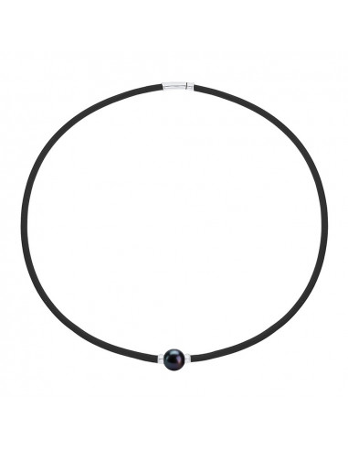 Collana in vera pelle Ciliege in argento nero perla nera